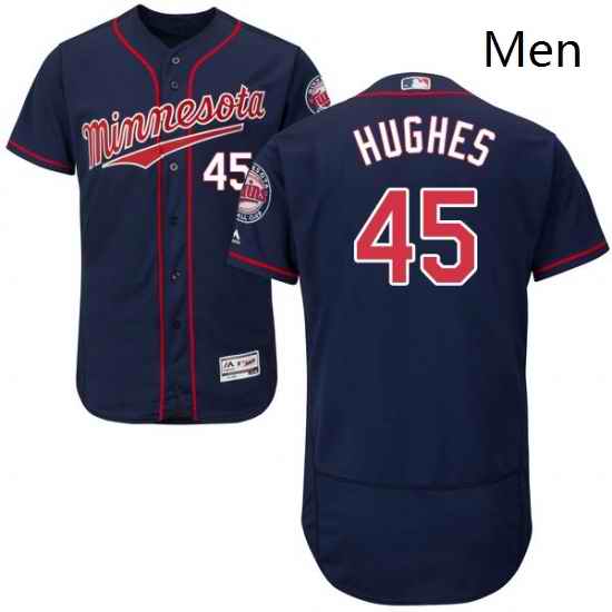 Mens Majestic Minnesota Twins 45 Phil Hughes Authentic Navy Blue Alternate Flex Base Authentic Collection MLB Jersey